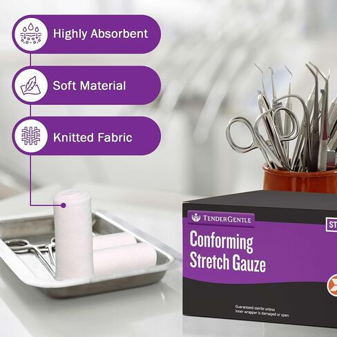 Conforming Stretch Gauze Rolls 3 Inch - Pack of 12 White Sterile Gauze Wrap for Wounds - Good for Sprained Ankles, Wrists, and More in Kuwait
