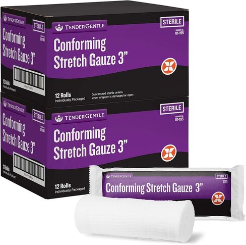 Conforming Stretch Gauze Rolls 3 Inch - Pack of 12 White Sterile Gauze Wrap for Wounds - Good for Sprained Ankles, Wrists, and More in Kuwait