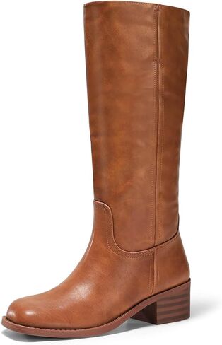 Coutgo Women's Knee High Boots Square Toe Chunky Low Heel Tall Boots Comfortable Wide Calf Shoes in Saudi Arabia