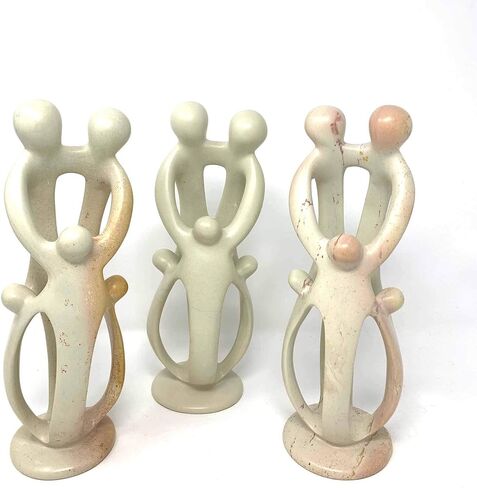 Natural 10-inch Tall Soapstone Family Sculpture - 2 Parents 3 Children in Kuwait