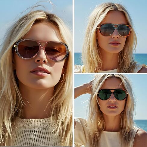 IGnaef® Tangle Free Aviator Sunglasses for Women Men with UV Protection 2025 Trendy Retro Oversized Shades IF6152 in Kuwait