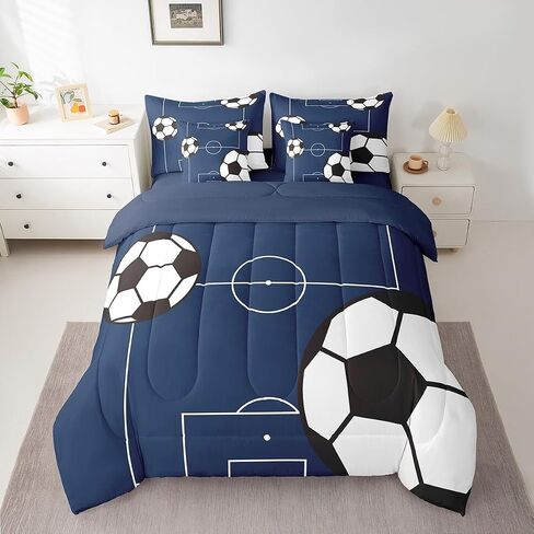 Feelyou Football Bedding Set Queen Size 7 Pieces Kids Soccer Ball Pattern for Boys Girls Teens Sports Theme Football Court Bed in a Bag with Comforter, Sheets, Pillowcases & Cushion Cover in Kuwait
