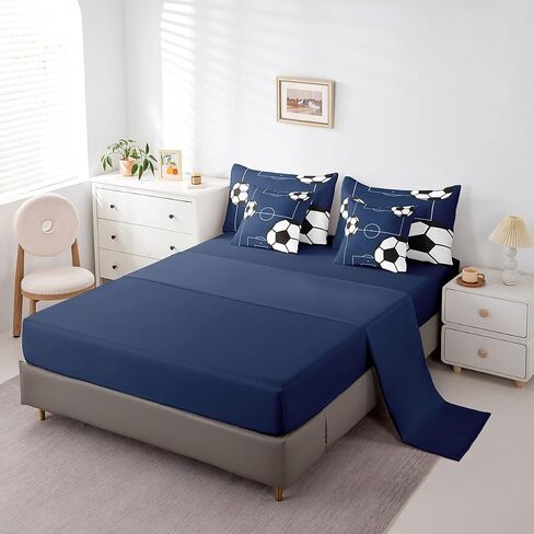 Feelyou Football Bedding Set Queen Size 7 Pieces Kids Soccer Ball Pattern for Boys Girls Teens Sports Theme Football Court Bed in a Bag with Comforter, Sheets, Pillowcases & Cushion Cover in Kuwait