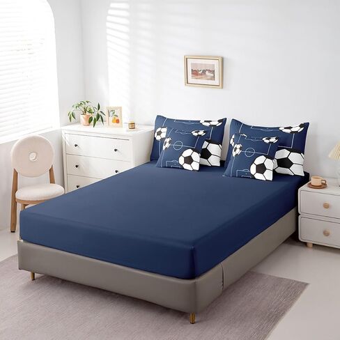 Feelyou Football Bedding Set Queen Size 7 Pieces Kids Soccer Ball Pattern for Boys Girls Teens Sports Theme Football Court Bed in a Bag with Comforter, Sheets, Pillowcases & Cushion Cover in Kuwait