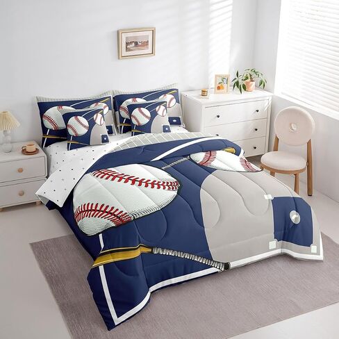Feelyou Football Bedding Set Queen Size 7 Pieces Kids Soccer Ball Pattern for Boys Girls Teens Sports Theme Football Court Bed in a Bag with Comforter, Sheets, Pillowcases & Cushion Cover in Kuwait