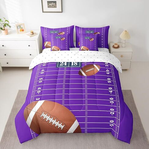 Feelyou Football Bedding Set Queen Size 7 Pieces Kids Soccer Ball Pattern for Boys Girls Teens Sports Theme Football Court Bed in a Bag with Comforter, Sheets, Pillowcases & Cushion Cover in Kuwait