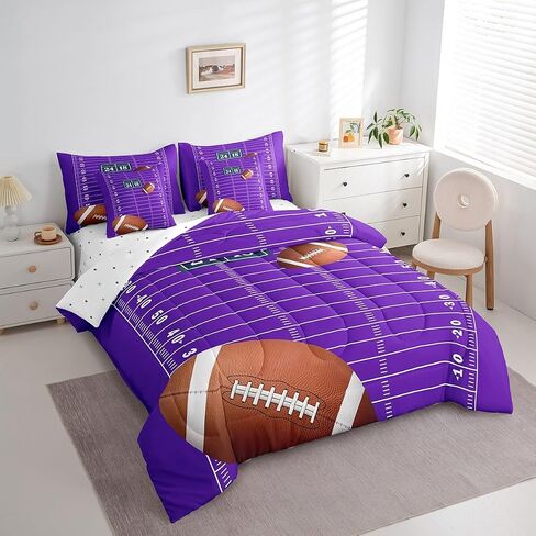 Feelyou Football Bedding Set Queen Size 7 Pieces Kids Soccer Ball Pattern for Boys Girls Teens Sports Theme Football Court Bed in a Bag with Comforter, Sheets, Pillowcases & Cushion Cover in Kuwait