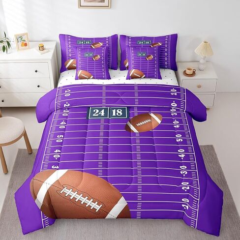Feelyou Football Bedding Set Queen Size 7 Pieces Kids Soccer Ball Pattern for Boys Girls Teens Sports Theme Football Court Bed in a Bag with Comforter, Sheets, Pillowcases & Cushion Cover in Kuwait
