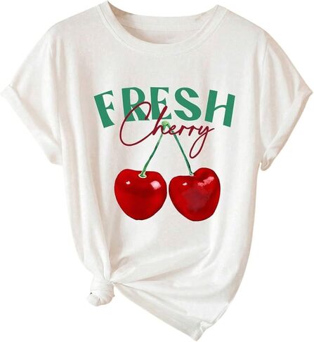 Floerns Graphic Tees for Women Casual Cherry Short Sleeve Crew Neck T Shirts Loose Fit Summer Tops Tee Shirts in Saudi Arabia