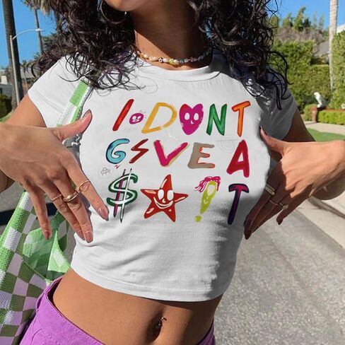 Y2K Baby Tees Graphic Crop Tops for Women Cropped Tshirt Summer Aesthetic Fairy Grunge Tops Clothes for Teen Girls in Kuwait