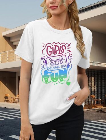 قميص الثمانينات للنساء Retro Vintage '80s' Party tshirt Girls Just Wanna Toe Tops Tops in Kuwait