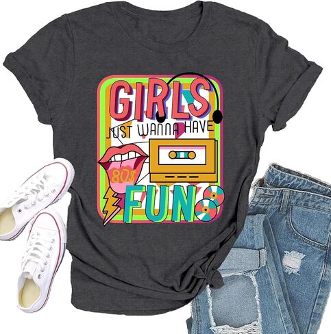 قميص الثمانينات للنساء Retro Vintage '80s' Party tshirt Girls Just Wanna Toe Tops Tops in Kuwait
