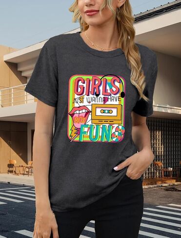 قميص الثمانينات للنساء Retro Vintage '80s' Party tshirt Girls Just Wanna Toe Tops Tops in Kuwait