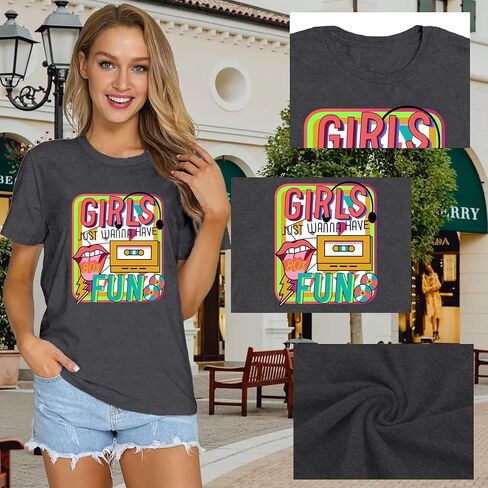 قميص الثمانينات للنساء Retro Vintage '80s' Party tshirt Girls Just Wanna Toe Tops Tops in Kuwait