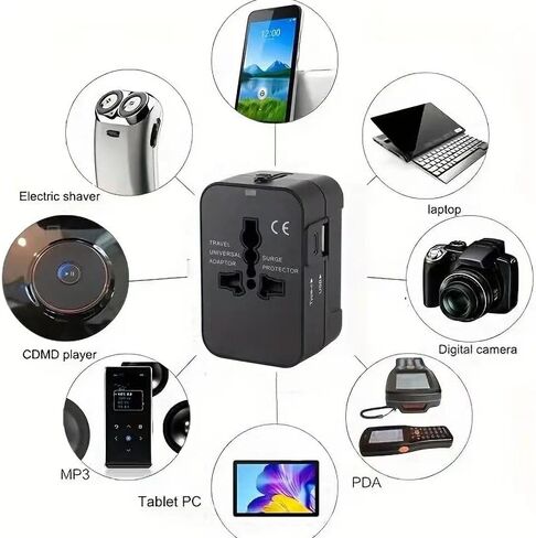 Universal Travel Adapter, PD20W International Power Adapter,1 Type-C & 1 USB-A Fast Charging Travel Charger, All in One Worldwide Wall Travel Plug Adapter, Outlet Power Plug Converter for EU UK USA AU in Kuwait