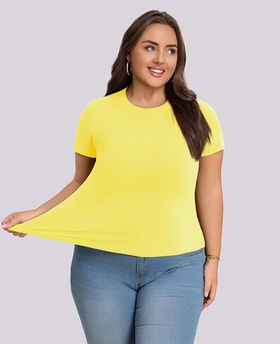 Lastshe Womens Plus Size Basic T Shirts Summer Tops Casual Short Sleeve Slim Fit Ribbed Knit Tee Cute Gym Workout Clothes in Kuwait