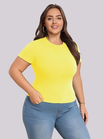 Lastshe Womens Plus Size Basic T Shirts Summer Tops Casual Short Sleeve Slim Fit Ribbed Knit Tee Cute Gym Workout Clothes in Kuwait