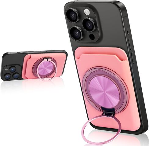 for Magsafe Wallet, Magnetic Card Holder Wallet with 360° Rotating Foldable Phone Stand for All Cell Phones, Fit 1-3 Cards, Slide Easy Card Take Design (Clear+Red Stand) in Saudi Arabia