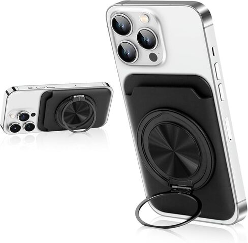 for Magsafe Wallet, Magnetic Card Holder Wallet with 360° Rotating Foldable Phone Stand for All Cell Phones, Fit 1-3 Cards, Slide Easy Card Take Design (Clear+Red Stand) in Saudi Arabia
