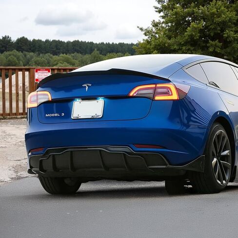 Tesla Model 3 Body Kit Full Aero Package for 2017-2023, Rear Bumper Diffuser, Side Skirts, Front Splitter Lip, Spoiler, Fog Light Eyebrow Side Camera Cover (Style A, Glossy Black) in Kuwait
