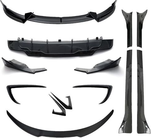 Tesla Model 3 Body Kit Full Aero Package for 2017-2023, Rear Bumper Diffuser, Side Skirts, Front Splitter Lip, Spoiler, Fog Light Eyebrow Side Camera Cover (Style A, Glossy Black) in Kuwait