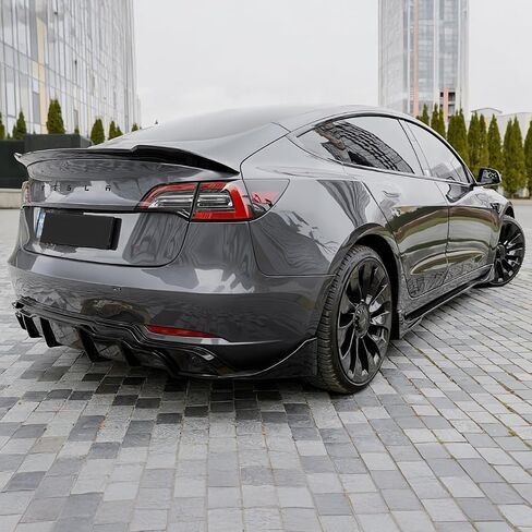 Tesla Model 3 Body Kit Full Aero Package for 2017-2023, Rear Bumper Diffuser, Side Skirts, Front Splitter Lip, Spoiler, Fog Light Eyebrow Side Camera Cover (Style A, Glossy Black) in Kuwait