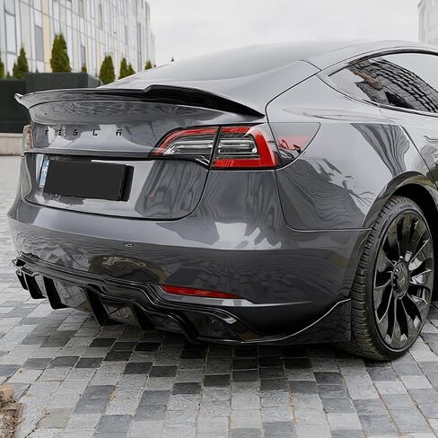Tesla Model 3 Body Kit Full Aero Package for 2017-2023, Rear Bumper Diffuser, Side Skirts, Front Splitter Lip, Spoiler, Fog Light Eyebrow Side Camera Cover (Style A, Glossy Black) in Saudi Arabia