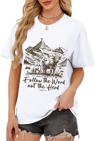 Western Christian Cowboy Rodeo Shirts for Women Cowgirl Jesus Bible Verse God Shirt Religious Faith Vintage Tshirts in Saudi Arabia