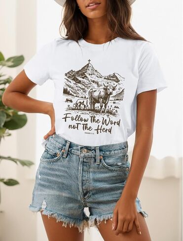 Western Christian Cowboy Rodeo Shirts for Women Cowgirl Jesus Bible Verse God Shirt Religious Faith Vintage Tshirts in Saudi Arabia