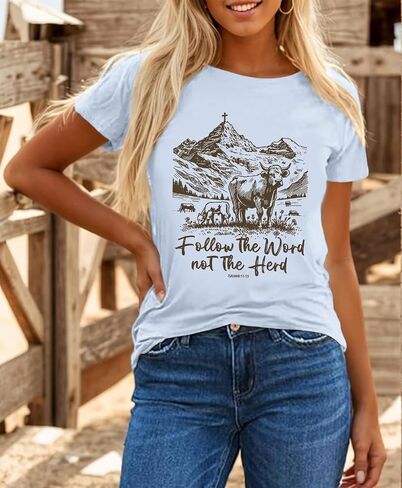 Western Christian Cowboy Rodeo Shirts for Women Cowgirl Jesus Bible Verse God Shirt Religious Faith Vintage Tshirts in Saudi Arabia
