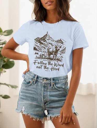 Western Christian Cowboy Rodeo Shirts for Women Cowgirl Jesus Bible Verse God Shirt Religious Faith Vintage Tshirts in Saudi Arabia