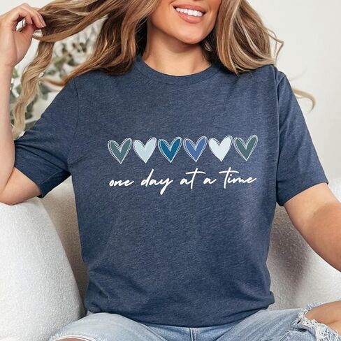 One Day at a Time Shirt, Hearts Graphic Tee, Recovery Gift for Her, Encouragement TShirt, Inspirational Quotes, Mental Health Awareness (XL, Heather Black) in Kuwait