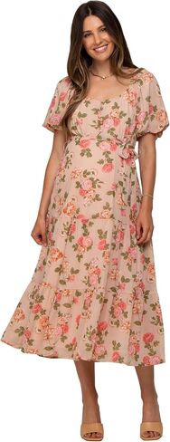 PinkBlush Floral Button Puff Sleeve Maternity Midi Dress in Kuwait