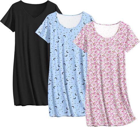 Ekouaer Cotton Lightgowns for Women 3 Pack Sleepshirts Shirt Sleeve Night Shirt Tshirt nigh in Saudi Arabia