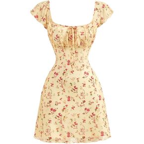 Floerns Women's Floral Print Cap Sleeve Dress Square Neck Tie Front Summer A Line Cute Mini Dresses in Saudi Arabia