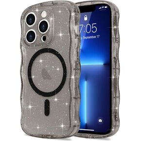 Magnetic for iPhone 16 Pro Max Case Case و Sparkly Bling Glitter Cute Curly Wave Wave Cover for Women Girls متوافقة مع حالة هاتف Magsafe TPU Shockproof لـ iPhone 16 Pro Max ، Mag Clear in Kuwait