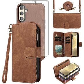 Phone Case for Samsung Galaxy S24/S25 5G Zipper Wallet Detachable Magnetic Cover with Tempered Glass Screen Protector Crossbody Lanyard Strap Flip Card Holder Slot S 24 24S 25 25S G5 Women Girls Red in Kuwait