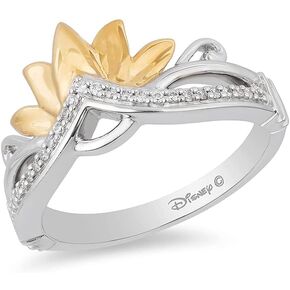 Jewelili Enchanted Disney Fine Jewelry Sterling Silver and 10K Yellow Gold 1/10 Cttw Diamond Tiana Tiara Ring in Saudi Arabia
