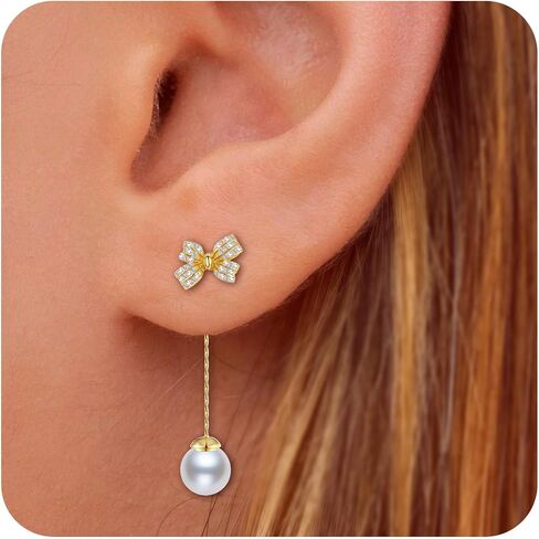 14K Gold Plented 925 Sterling Silver Posts أقراط القوس للنساء ، أقراط الفراشة الزركوني المكعبة ، هدايا المجوهرات الأزياء للنساء للنساء in Kuwait