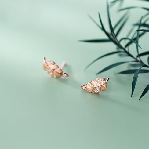 925 Sterling Silver Small Leaf Stud Earrings for Women Teens CZ Leaf Stud Earrings Hypoallergenic in Saudi Arabia