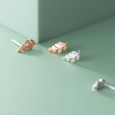 925 Sterling Silver Small Leaf Stud Earrings for Women Teens CZ Leaf Stud Earrings Hypoallergenic in Saudi Arabia