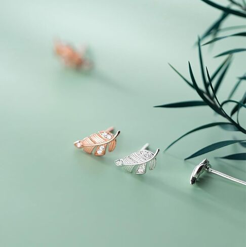 925 Sterling Silver Small Leaf Stud Earrings for Women Teens CZ Leaf Stud Earrings Hypoallergenic in Saudi Arabia
