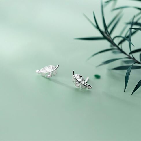 925 Sterling Silver Leaf Stud أقراط للنساء المراهقات CZ CZ stud أقراط Hypoallergenic in Kuwait