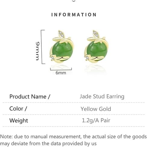 14K Gold Real Natural Jade Leaf Bud Earrings, Green Jade Studs, Delicate Jade Jewelry Gift for Girlfriend's Freshness in Kuwait