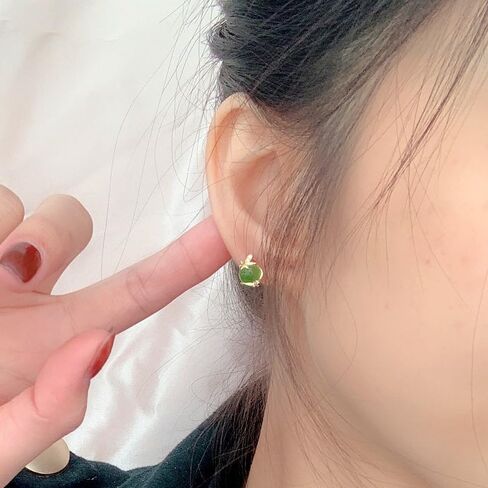 14K Gold Real Natural Jade Leaf Bud Earrings, Green Jade Studs, Delicate Jade Jewelry Gift for Girlfriend's Freshness in Kuwait