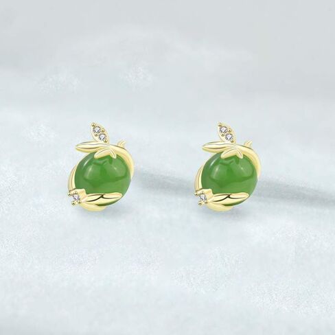 14K Gold Real Natural Jade Leaf Bud Earrings, Green Jade Studs, Delicate Jade Jewelry Gift for Girlfriend's Freshness in Kuwait