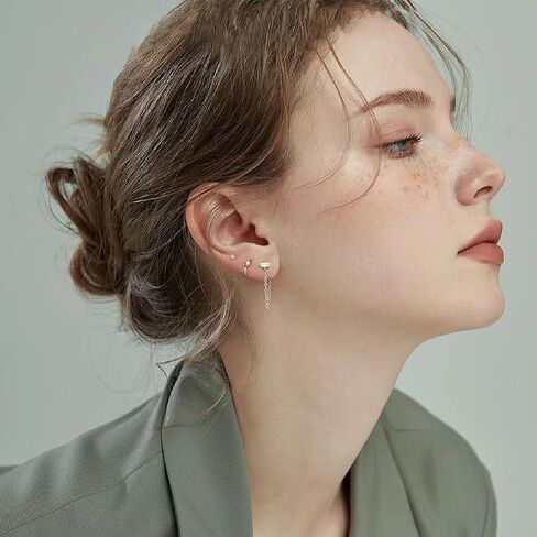 FANZE 14K Gold Plated Chain Earrings Set for women Cubic Zircon Stud Earring Hypoallergenic for Multiple Piercing Dainty Jewelry Gift in Saudi Arabia