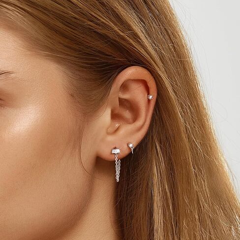 FANZE 14K Gold Plated Chain Earrings Set for women Cubic Zircon Stud Earring Hypoallergenic for Multiple Piercing Dainty Jewelry Gift in Saudi Arabia