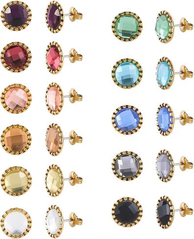 11 Pairs Crystal Rhinestone Stud Earrings Gold Plated Stainless Steel Multicolor Dance Stud Earrings Set for Women in Saudi Arabia