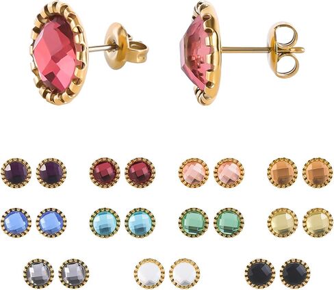 11 Pairs Crystal Rhinestone Stud Earrings Gold Plated Stainless Steel Multicolor Dance Stud Earrings Set for Women in Saudi Arabia